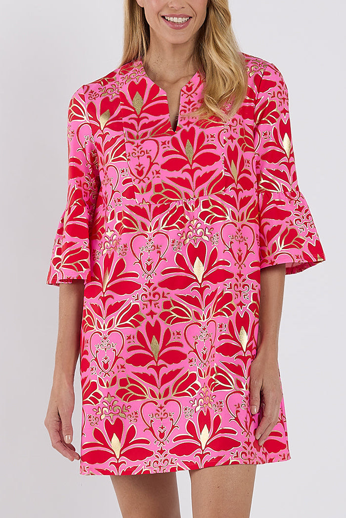 Flowers Flutter Sleeves Pockets Dress