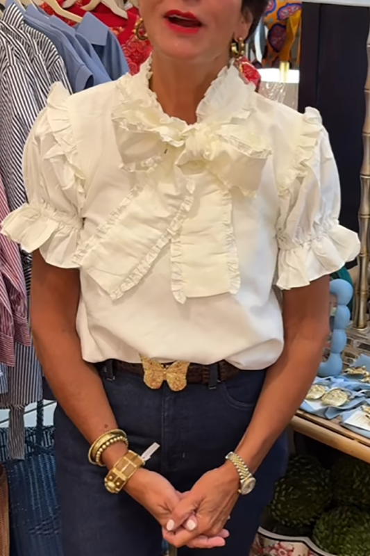 Ruffled Bow Tie Neckline Top