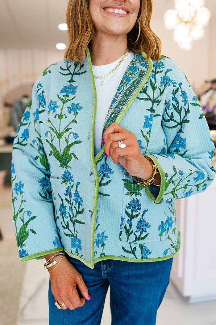 Velvet Trim Quilted Jacket