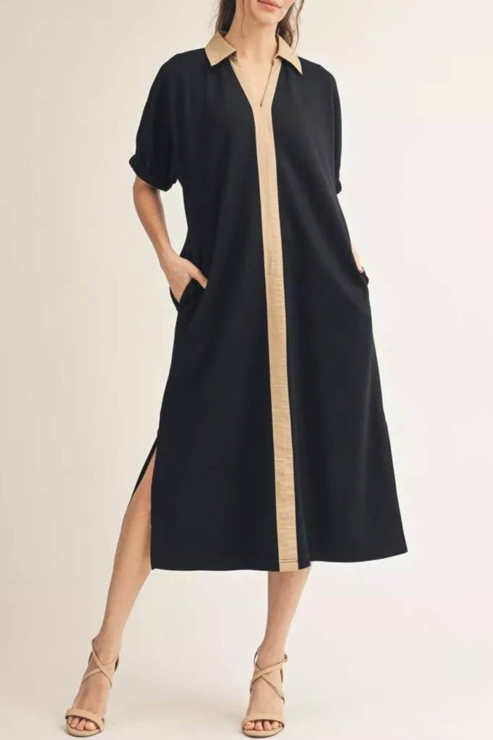 Contrast Placket Pocket Dress