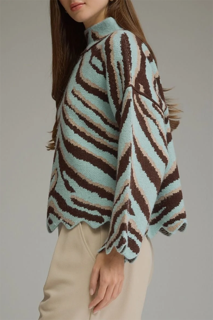 Animal Print Mock Neck Sweater