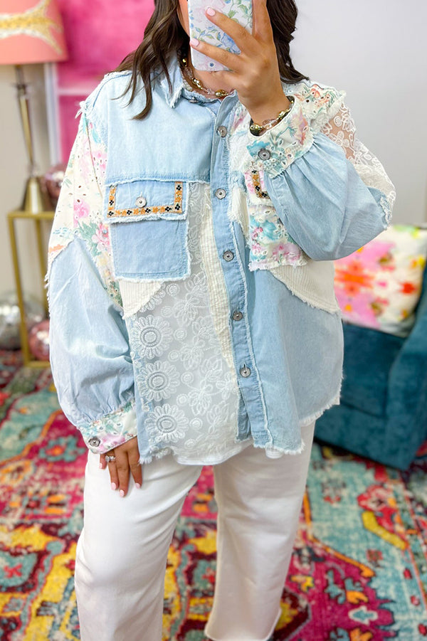 Casual Lace Splicing Pocket Top