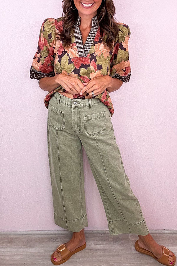 Casual Puff Sleeve Floral Top