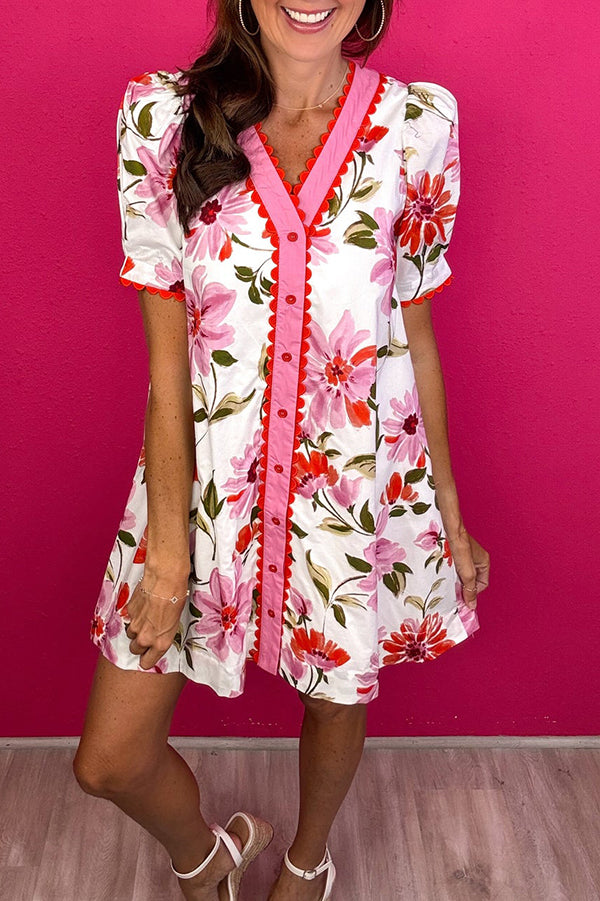 V-Neck Floral Print Dress