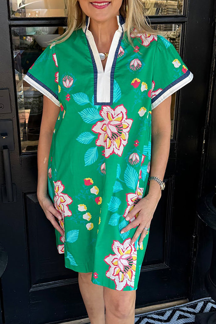 Short Sleeve Pocketed Floral Dress