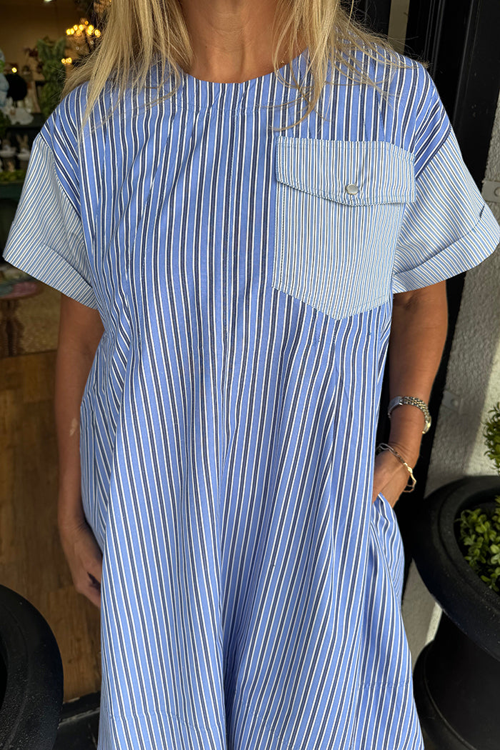 Striped Contrast Pocket Swing Dress
