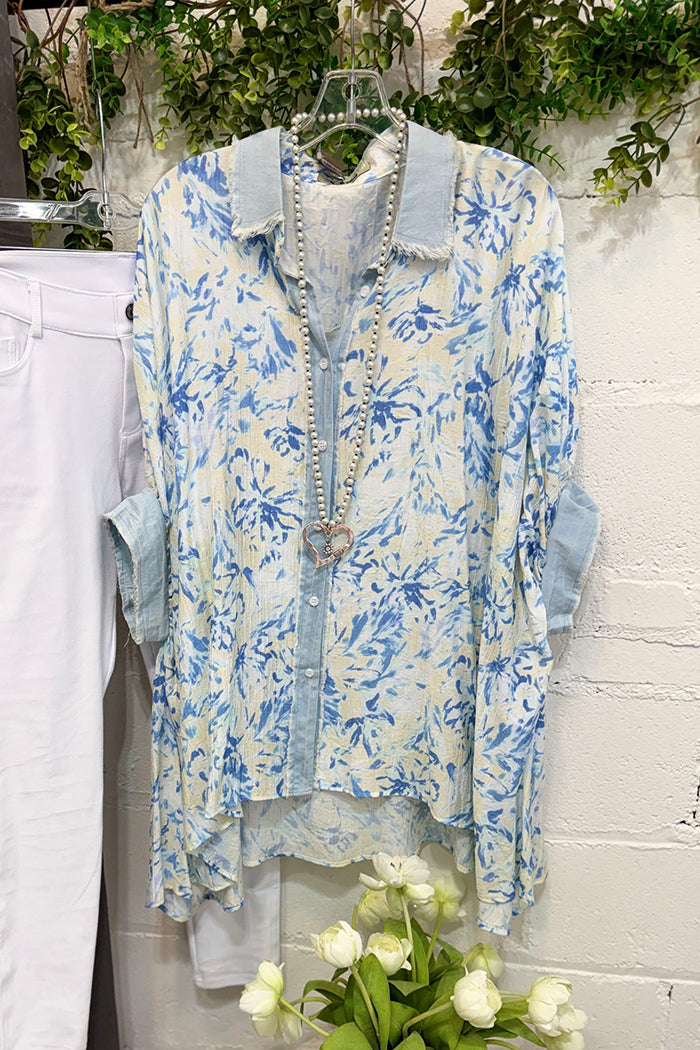 Casual Button Front Print Top
