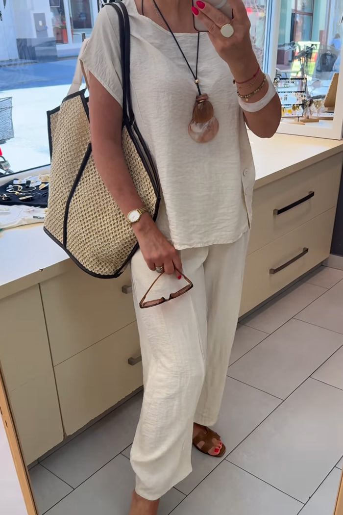 Women's Short Sleeve Top And Long Pants Coordinated Set