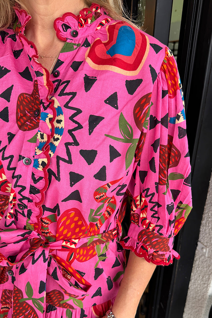 Ruffled Neck Tiered Skirt Dress