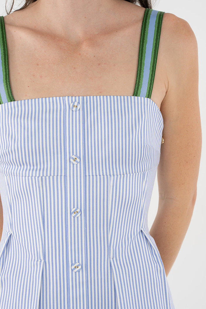 Light Blue Stripe Sleeveless Midi Dress