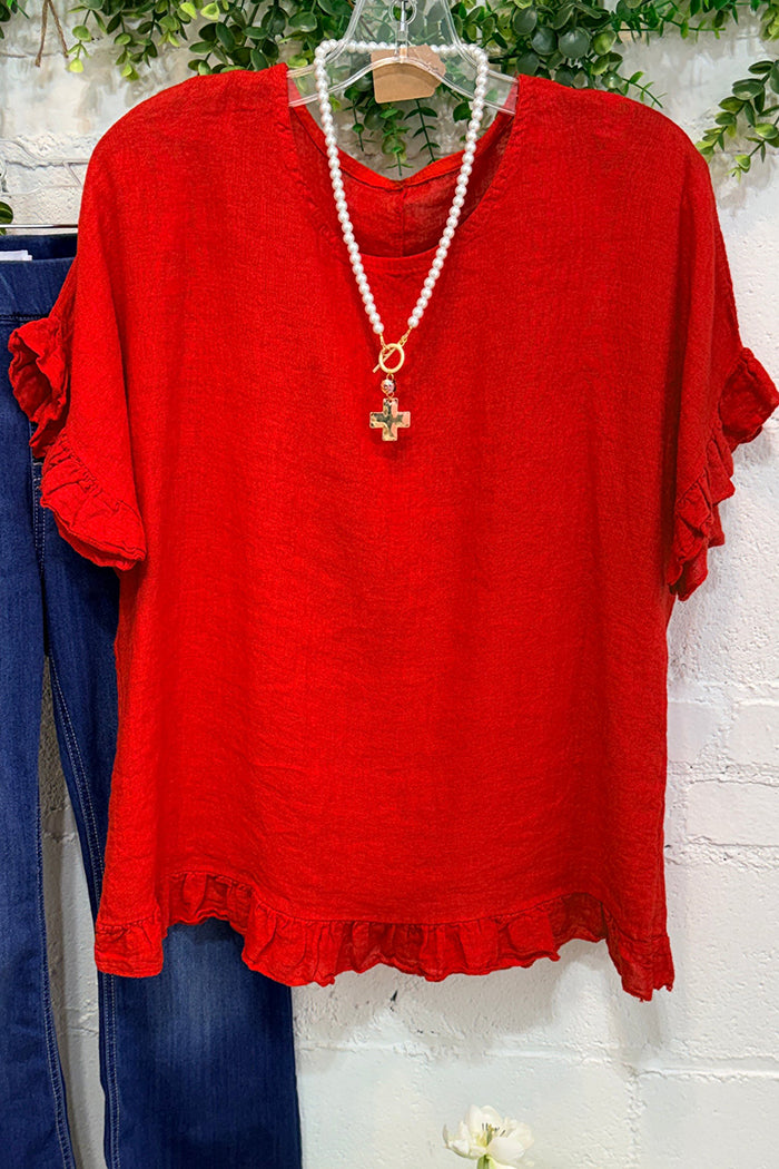 Casual Short Sleeve Ruffle Detail Top