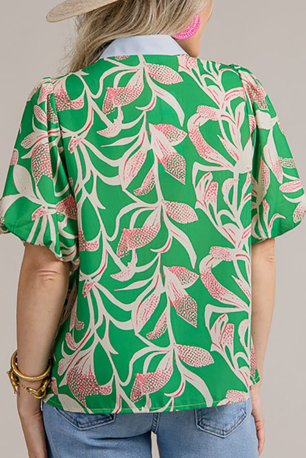 Scallop Neck Print Top