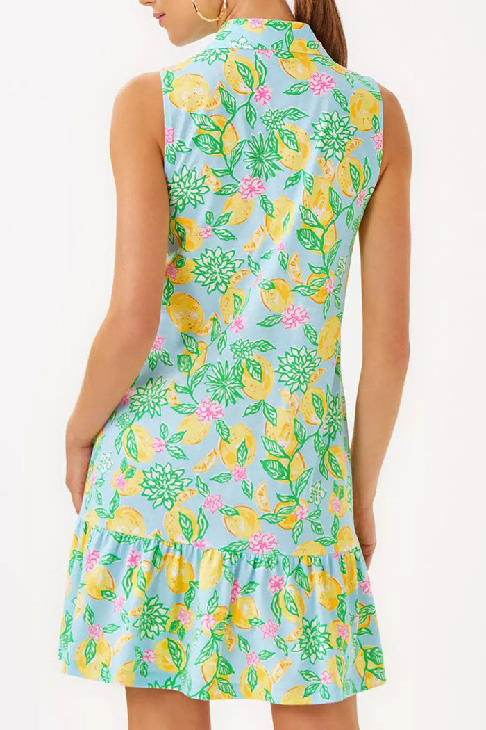 Lemon Floral Sleeveless Ruffle Dress