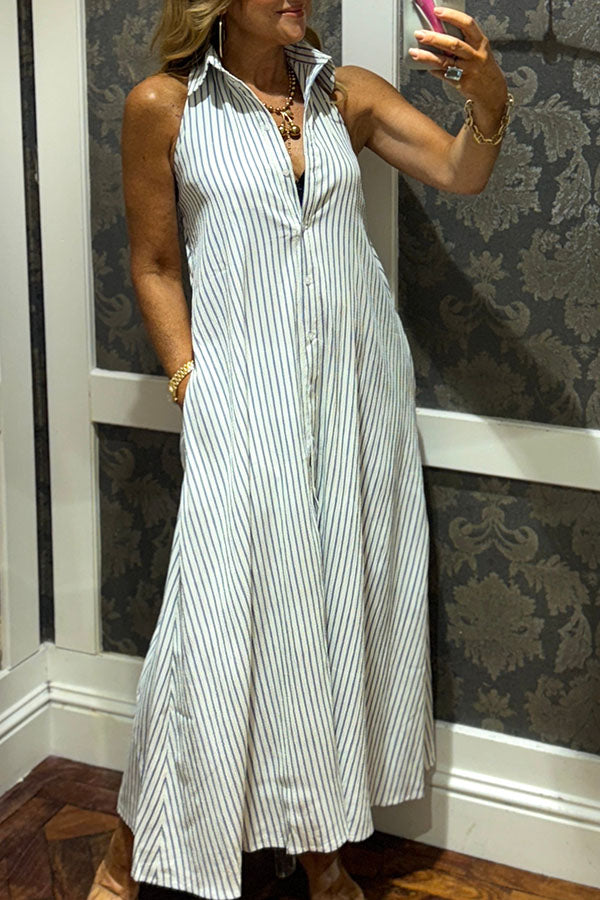 Casual Stripe Backless Dress