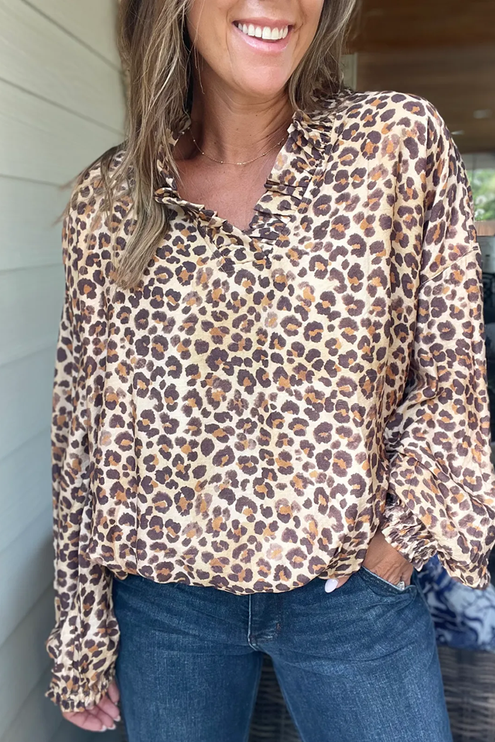 Leopard Print Balloon Sleeve Blouse