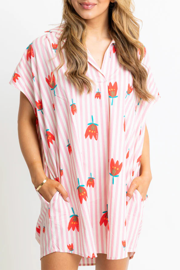 V-Neck Floral Pocket Dress