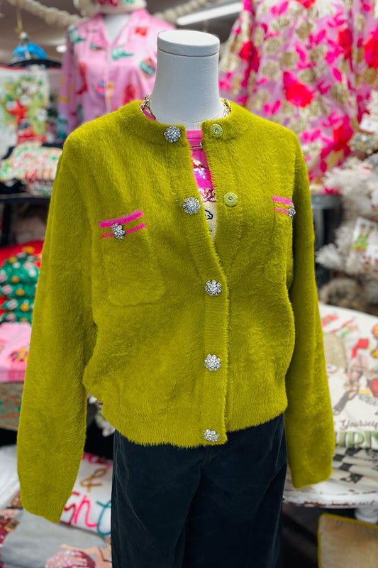 Faux Lime Green Fur Cardigan