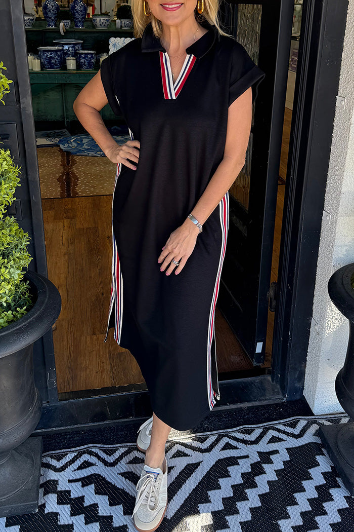 Black Contrast Trim Midi Dress