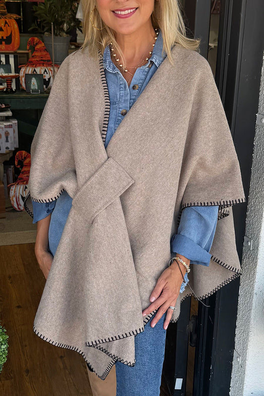 Casual Contrast Detail Blanket Poncho