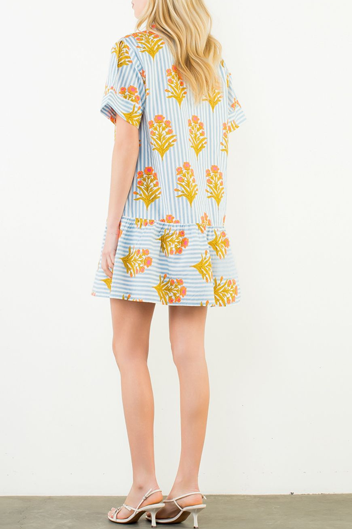 Floral Patterned Striped Dress