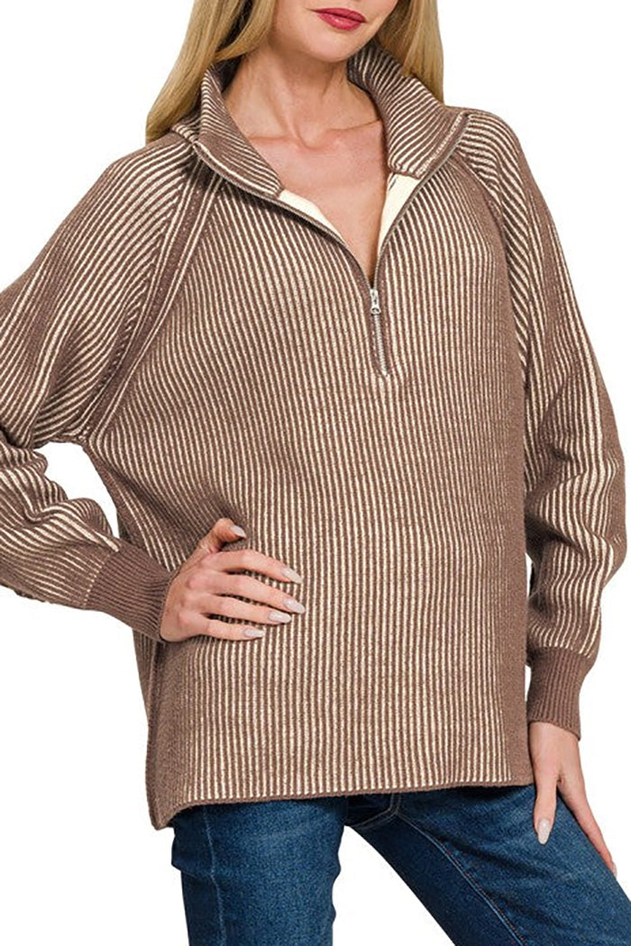 Textured Mock Neck Half Zip Sweater