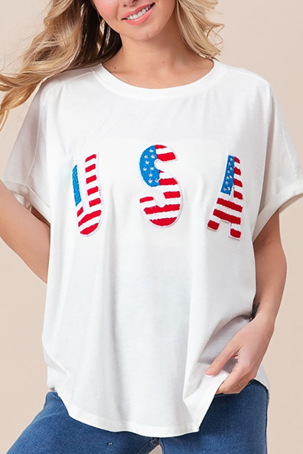 USA Plush Letter T-shirt