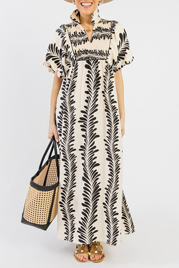 Contrast Printed Pocket Midi Dress