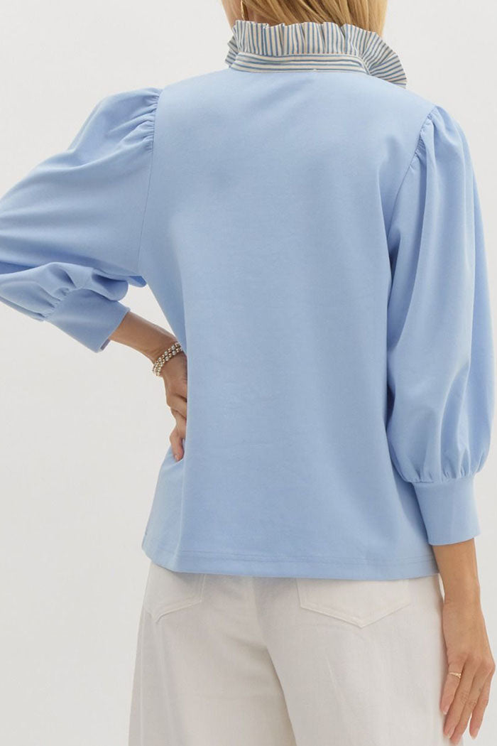 Striped Ruffle Collar Top
