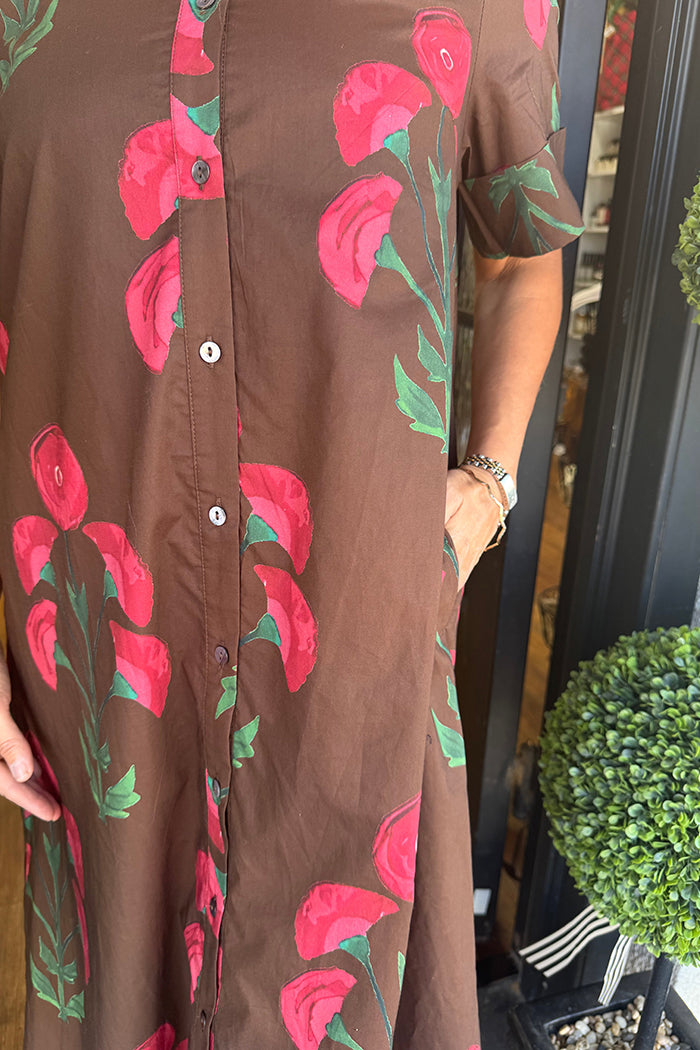 V-Neck Button Pocket Dress