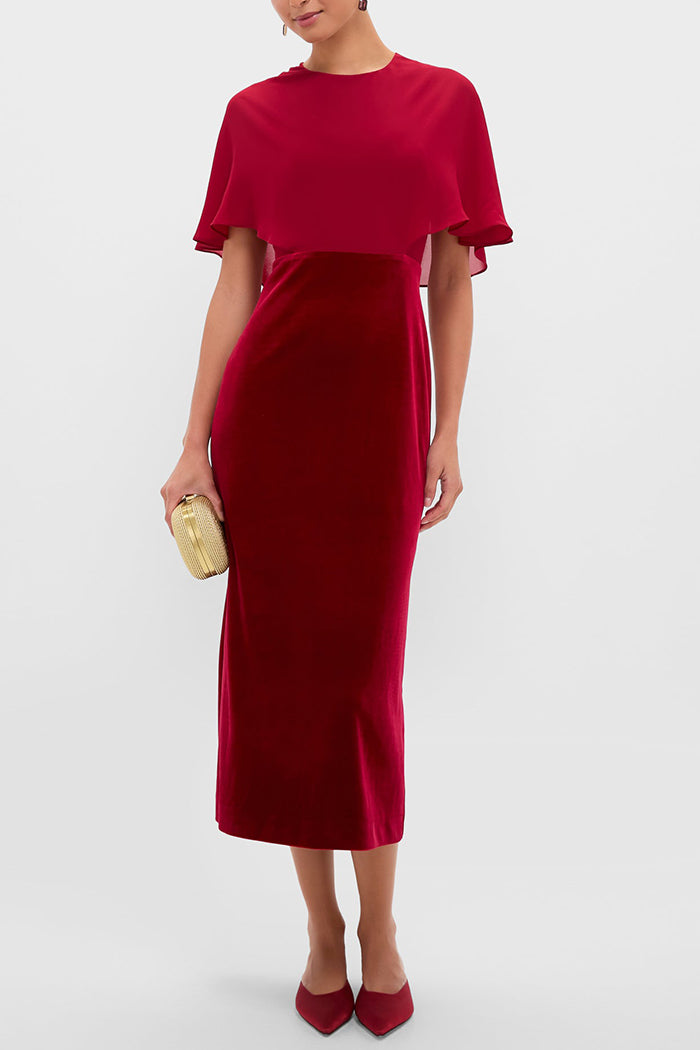 Velvet Chiffon Mixed Media Cape Dress
