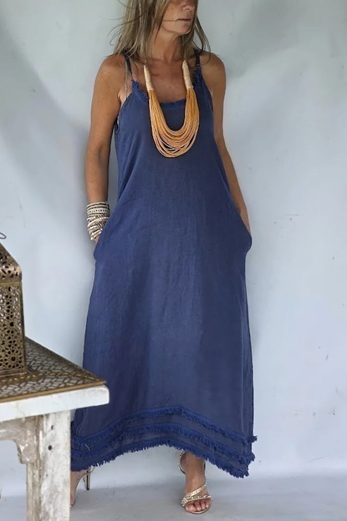 Sleeveless Pocket Loose Midi Dress