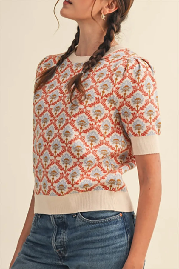 Autumn Bloom Puff Sleeve Sweater
