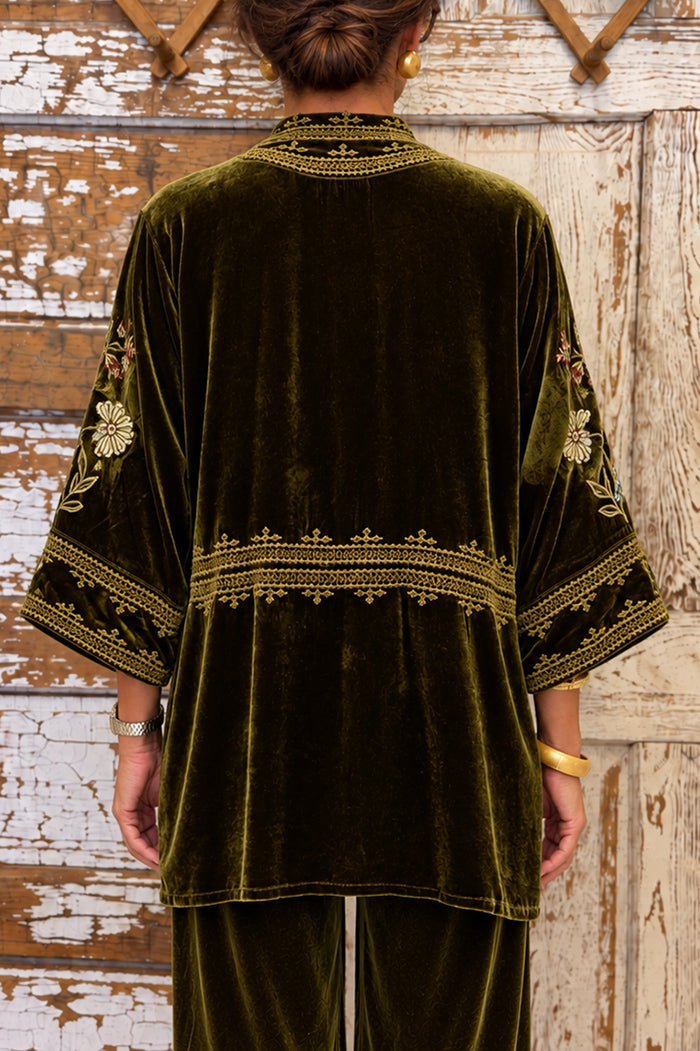 Evergreen Velvet Floral Embroidered Kimono