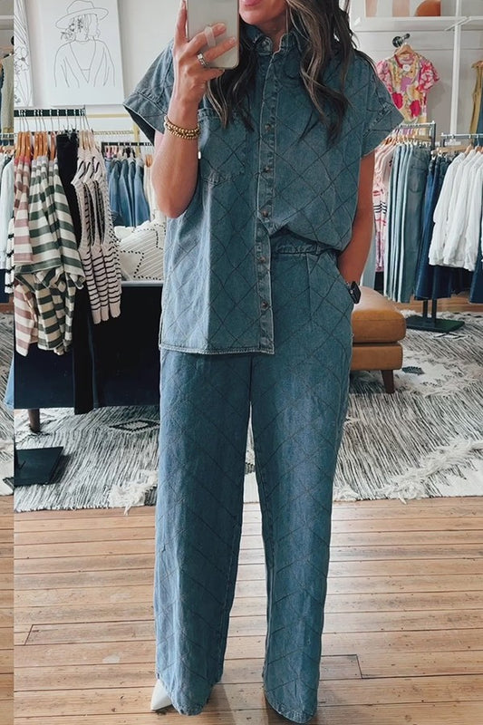 Casual Denim Blue Pant Set