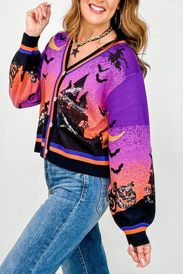 Casual Halloween Scene Cardigan