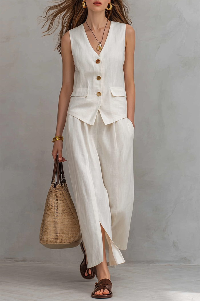 Button Down Vest Trouser Set