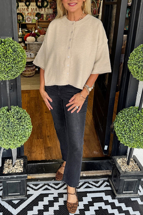 Casual Short Sleeve Button Sweater