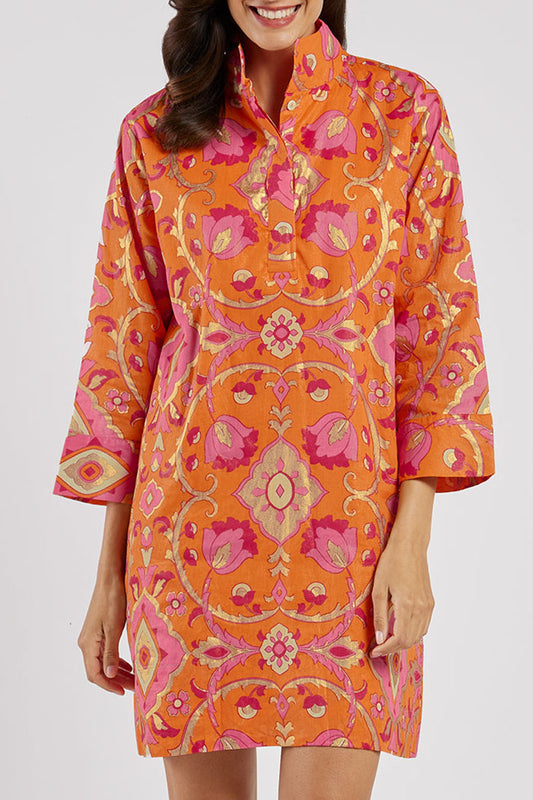 Stand Collar Floral Pocket Dress