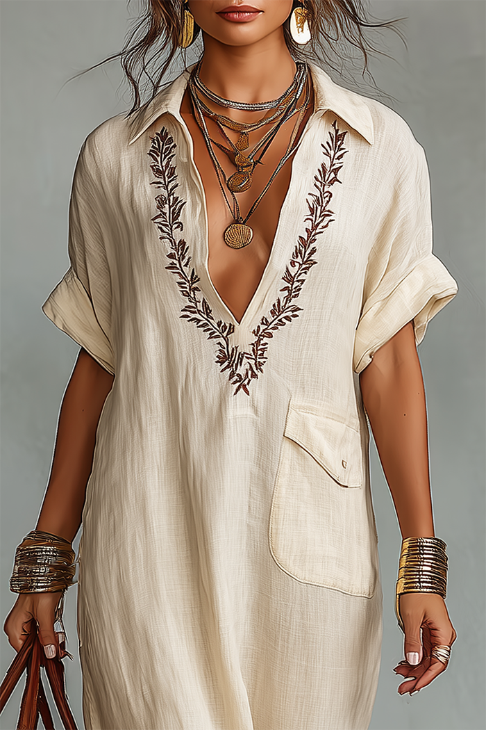 Pocket Short-Sleeved Shirt Maxi Dress