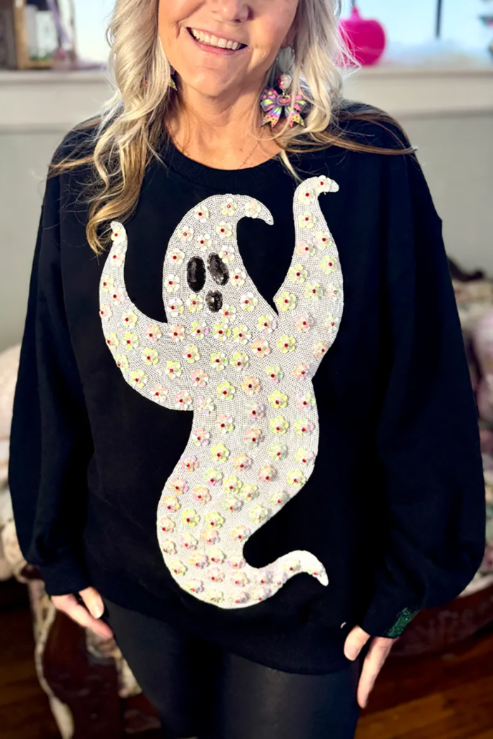 Flower Sequin Ghost Sweatshirt