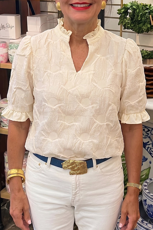 Ruffle Neck Puff Sleeve Top