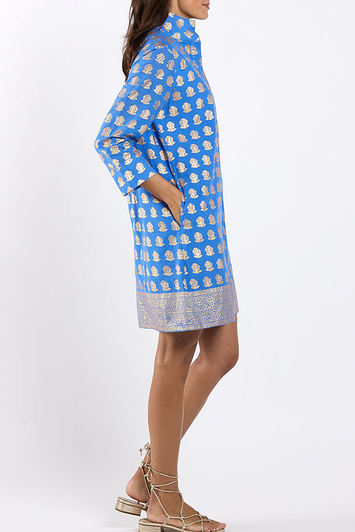 Printed 3/4 Sleeve Mini Shirt Dress