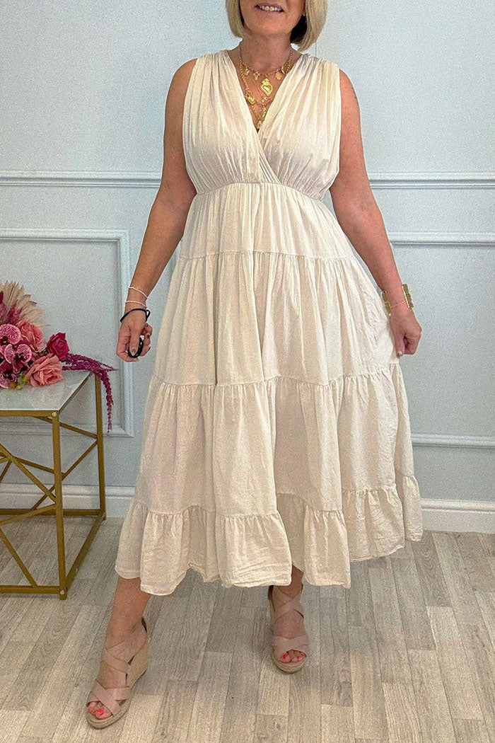 Solid Color Sleeveless Tiered Dress