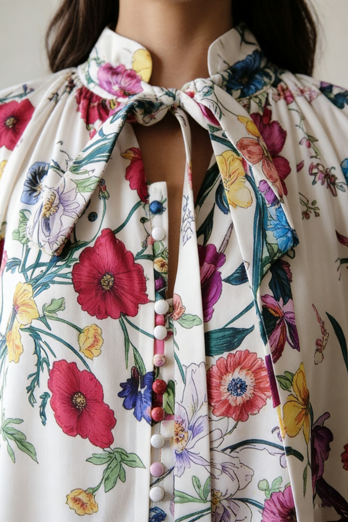 Floral Tie Neck Tiered Maxi Dress