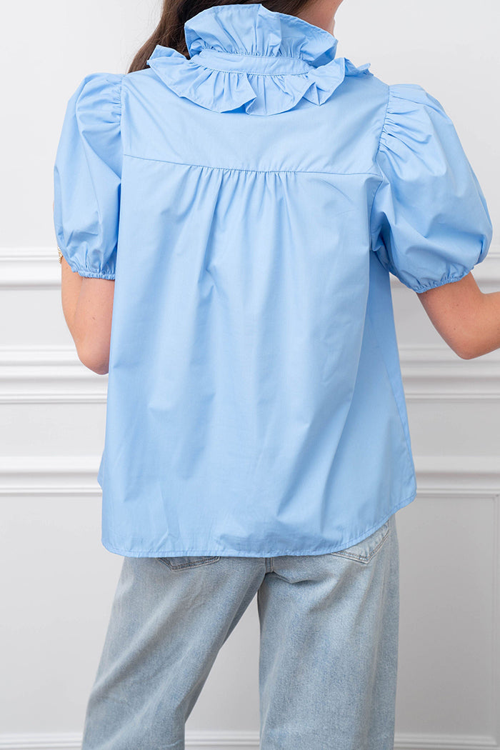 Ruffled Collar Puff Sleeve Top