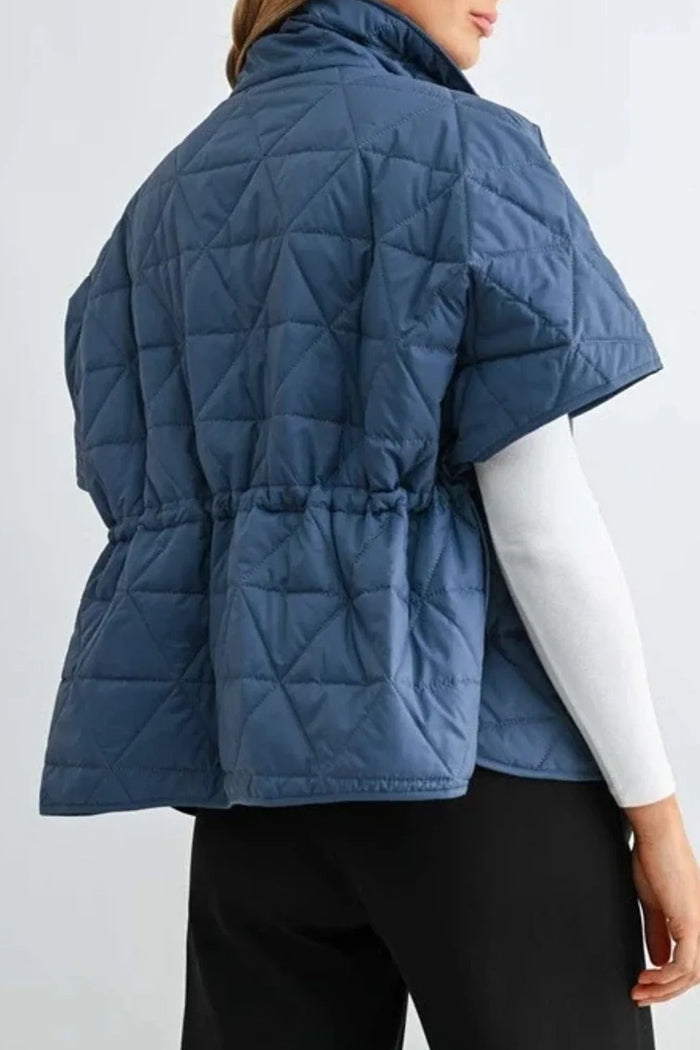 Stand Collar Quilted Short Sleeve Jacket