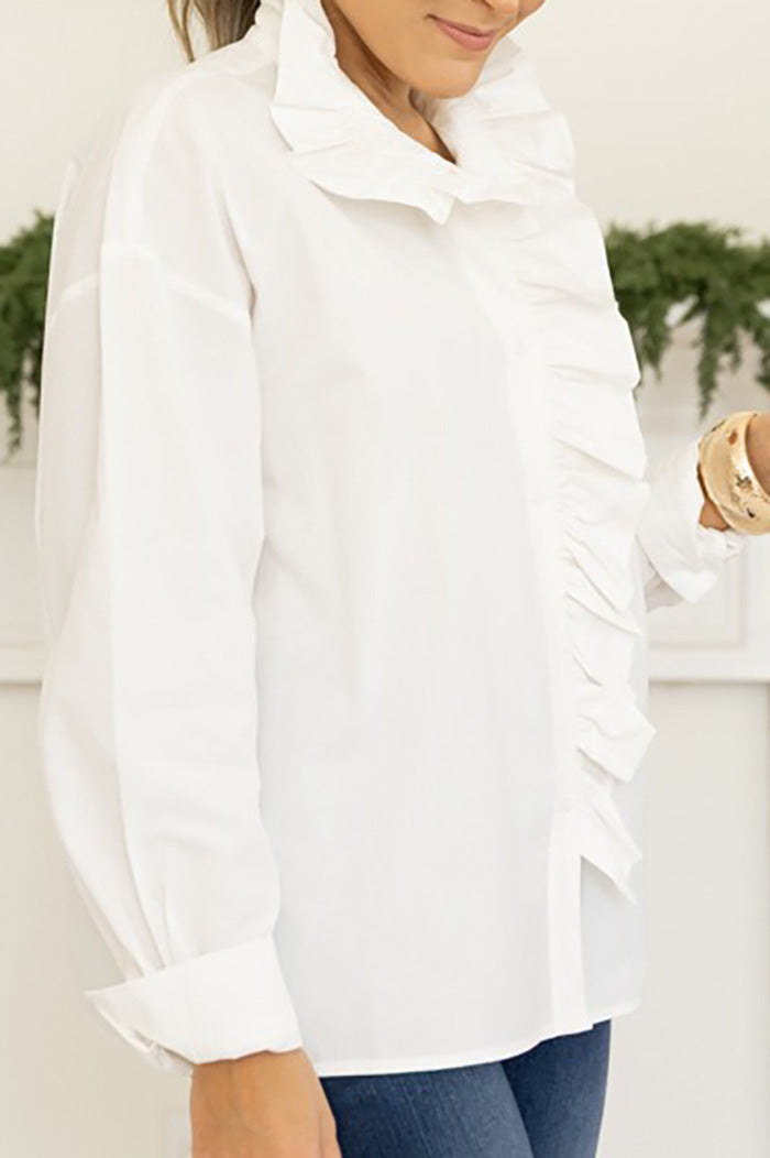 White Ruffled Long-Sleeve Top