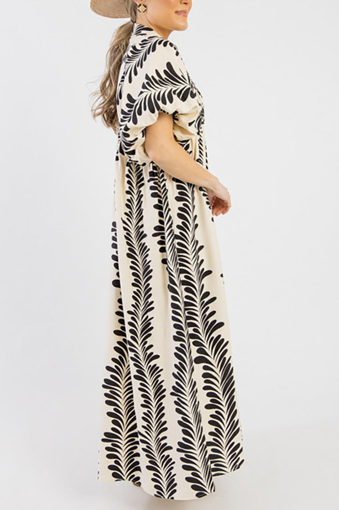 Contrast Printed Pocket Midi Dress