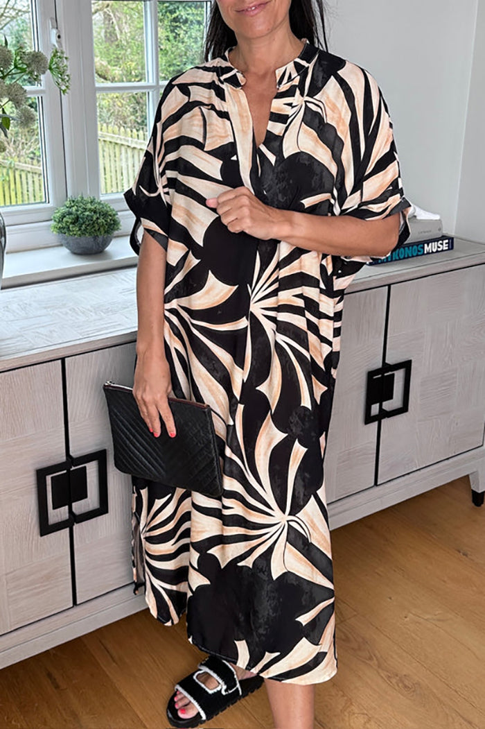 Printed Batwing Sleeve Pocket Dress