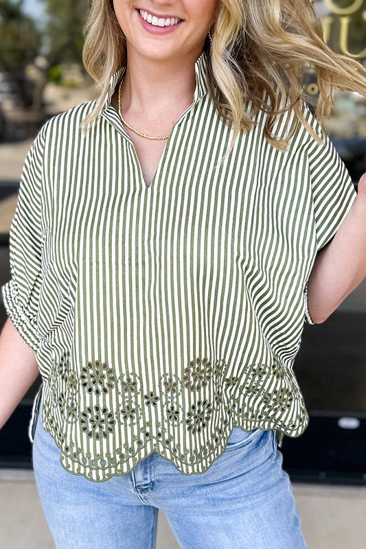 Stripes Floral Crochet Blouse